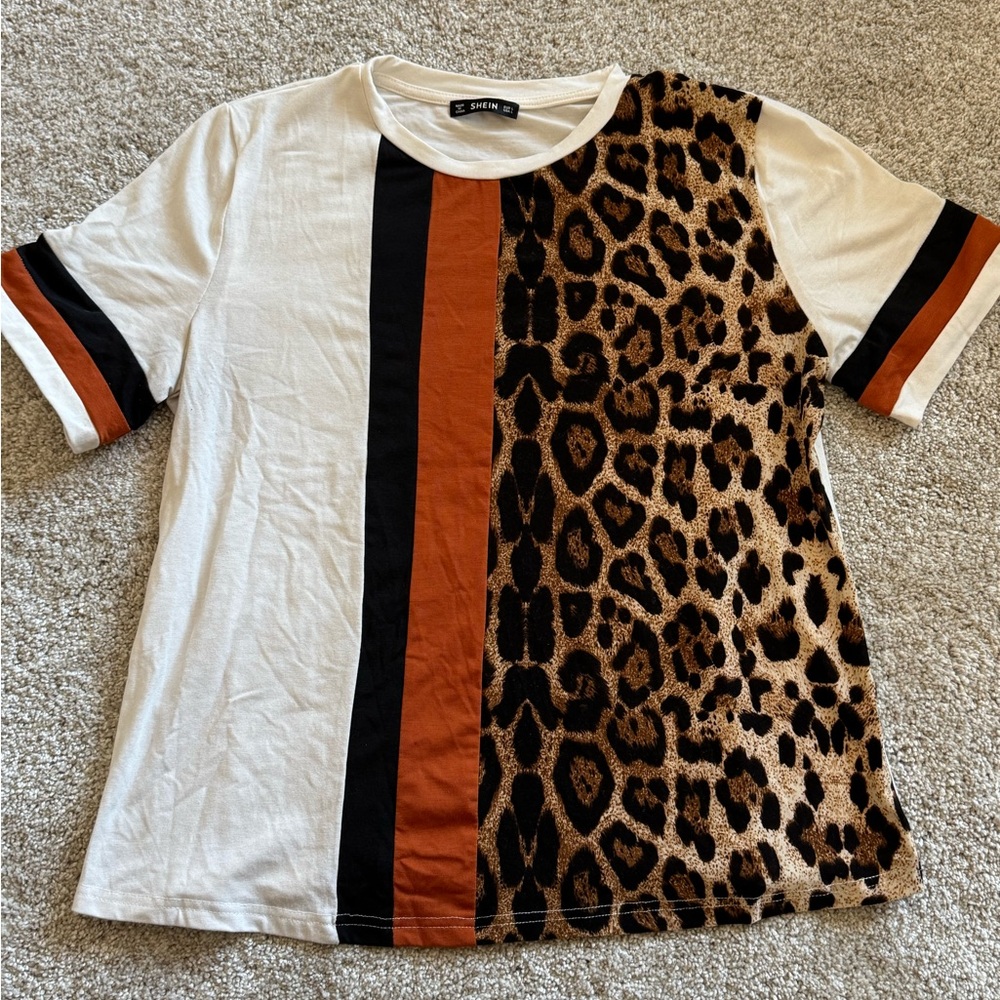 Leopard Print and Striped T-Shirt